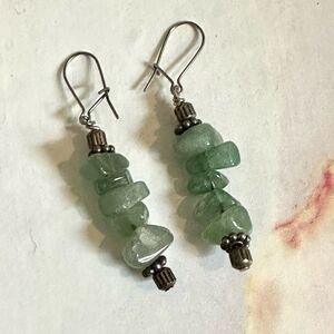 Aventurine silver tone drop earrings